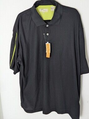 Ease Men's TECH Performance Black Yellow Strip Sleeve Golf Polo Shirt XXL New